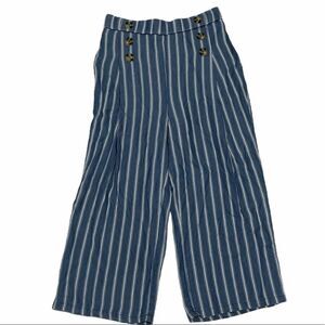 Appraisal Striped Wide Leg Cropped Pull On Pants Pocket Denim‎ Blue White Medium